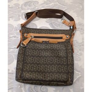 Giani Bernini Crossbody‎ Bag Brown Faux Leather Block Logo Shoulder Purse